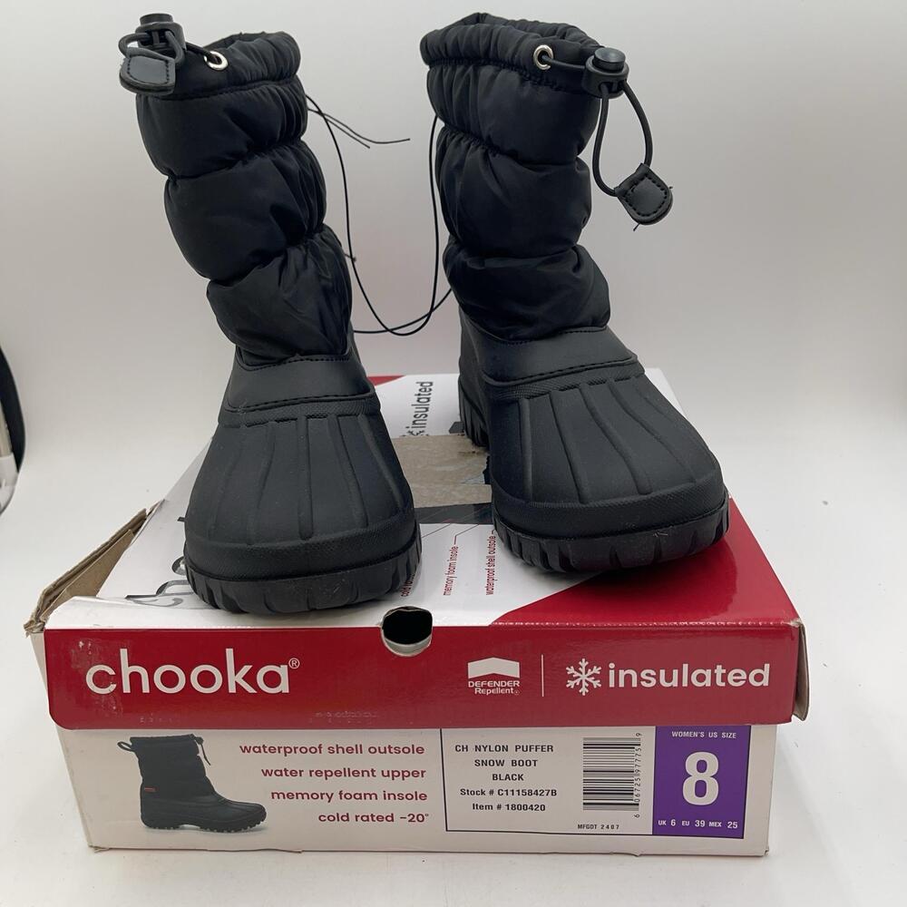 Chooka CH Nylon Puffer Snow Boots Womens Black Insulated Winter New Size 8